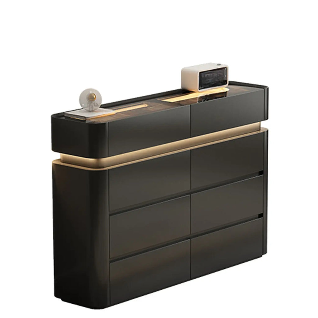 Commode double horizontale en bois couleur crème, éclairage inclus