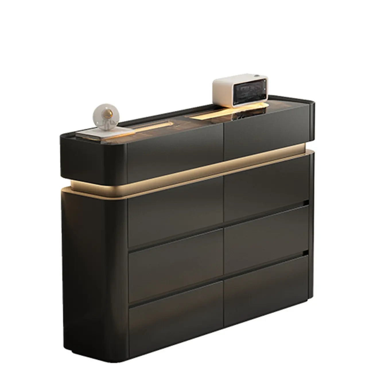 Commode double horizontale en bois couleur crème, éclairage inclus