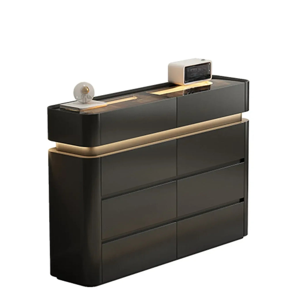 Commode double horizontale en bois couleur crème, éclairage inclus