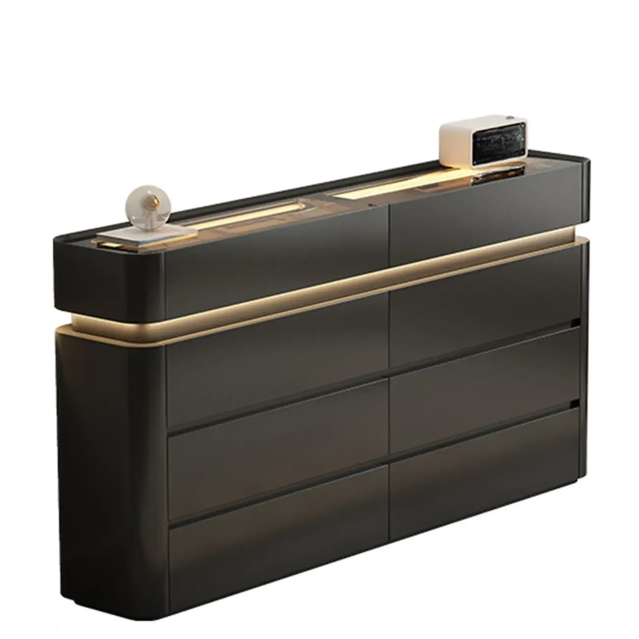 Commode double horizontale en bois couleur crème, éclairage inclus