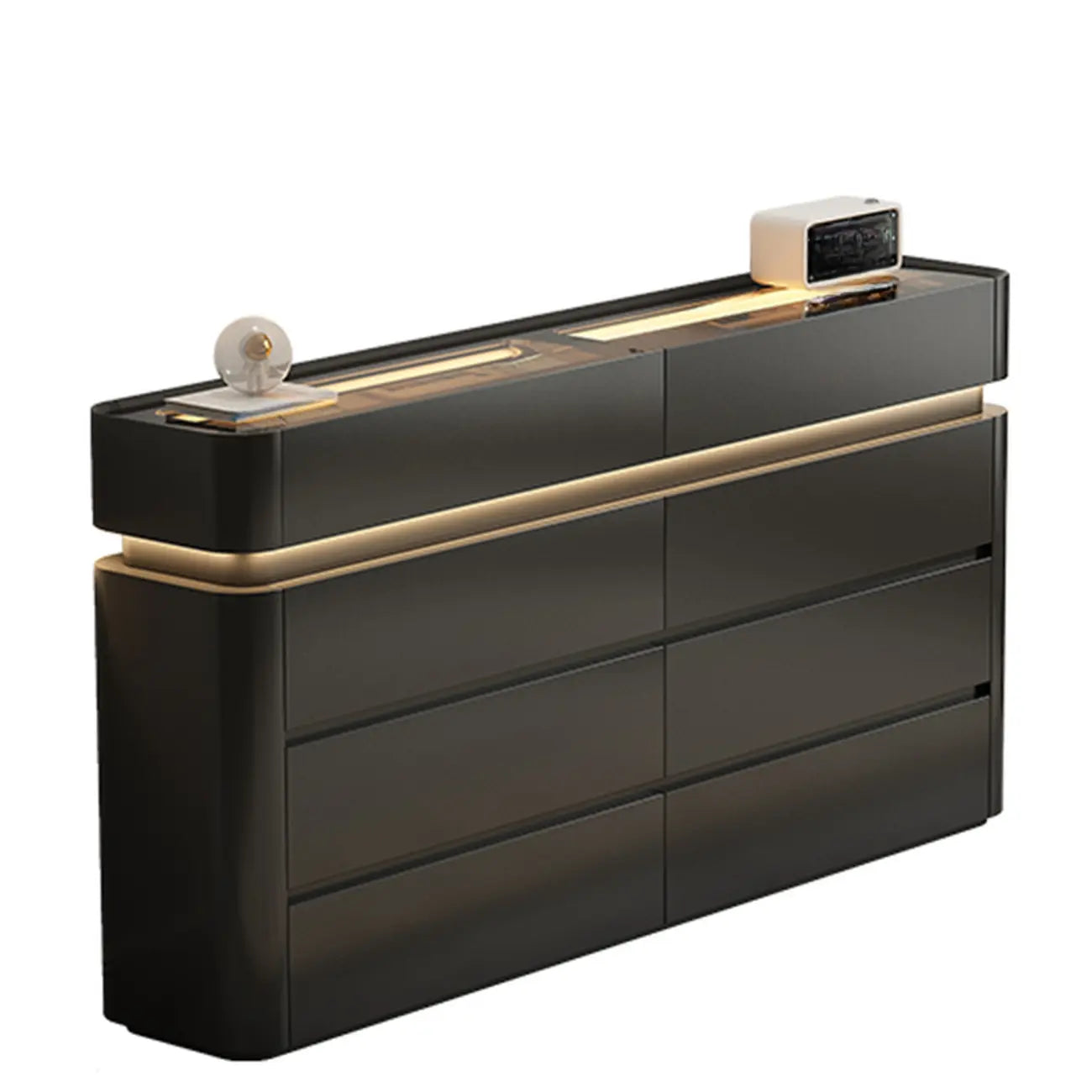 Commode double horizontale en bois couleur crème, éclairage inclus