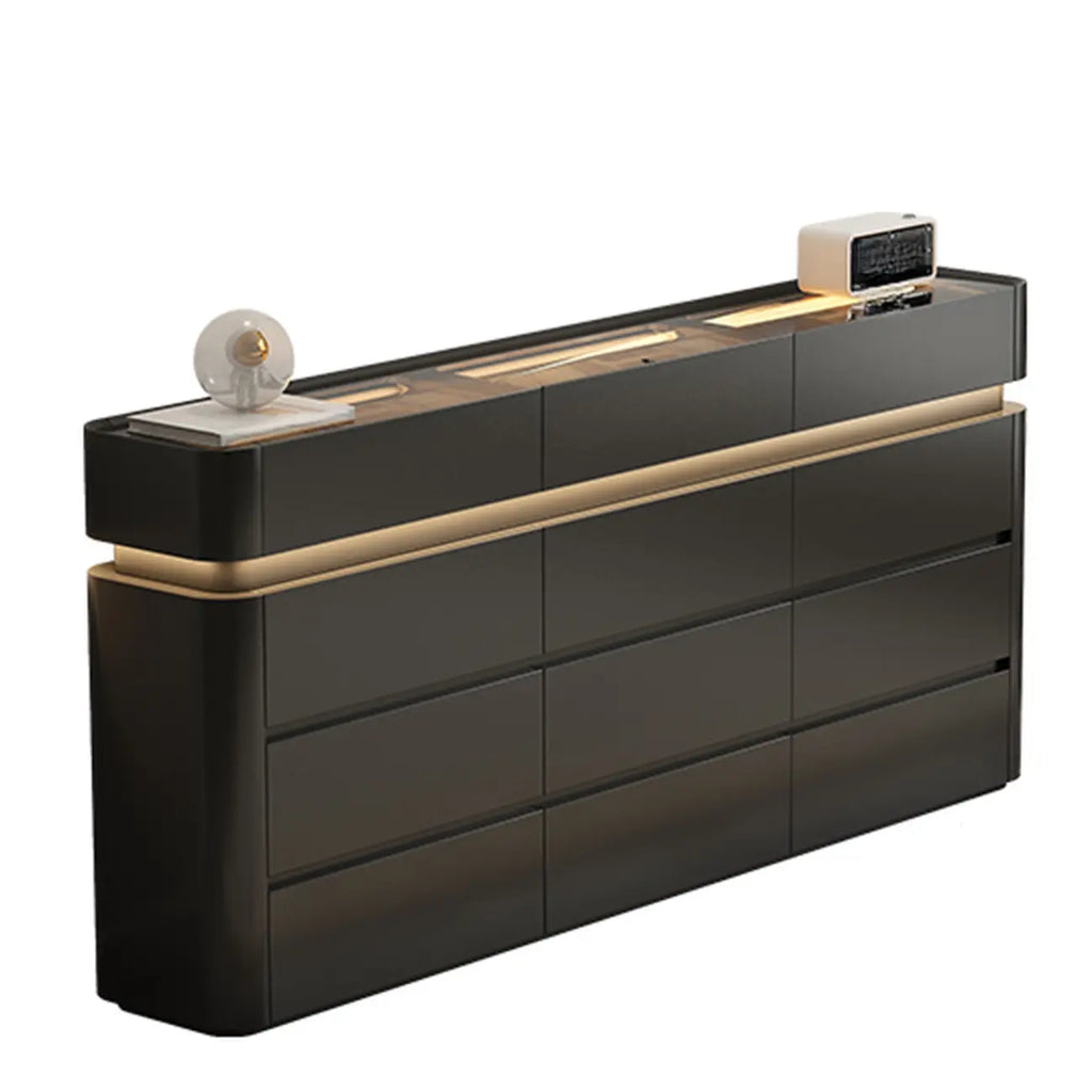 Commode double horizontale en bois couleur crème, éclairage inclus