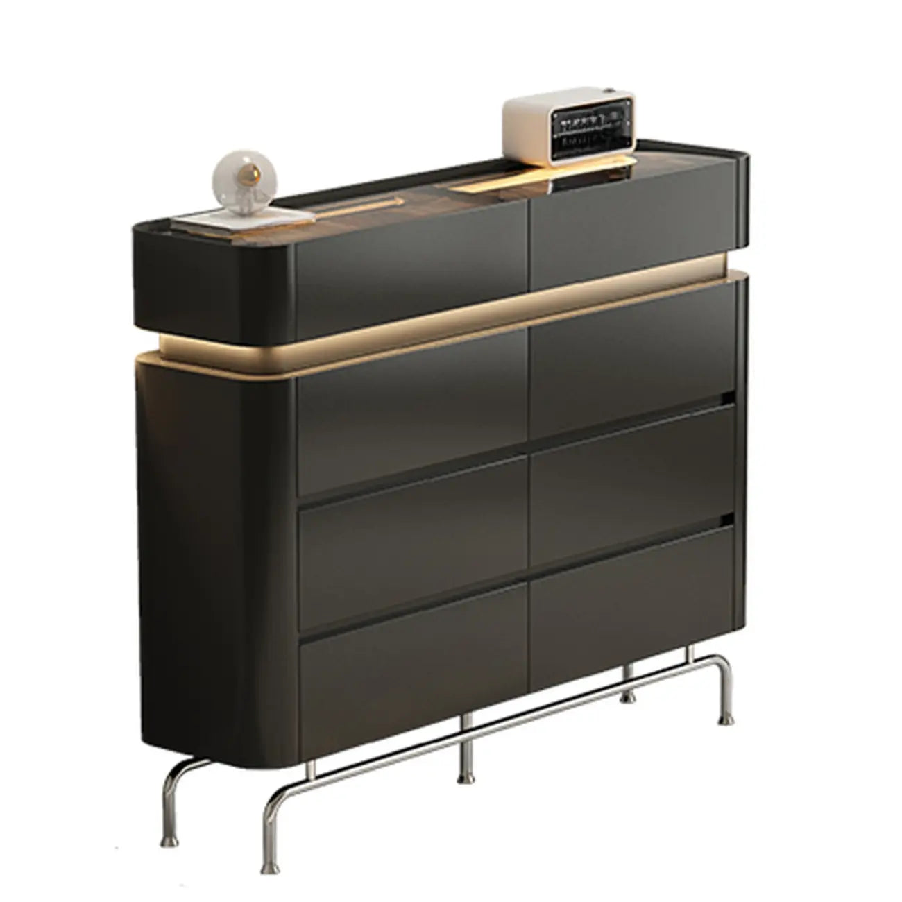 Commode double horizontale en bois couleur crème, éclairage inclus