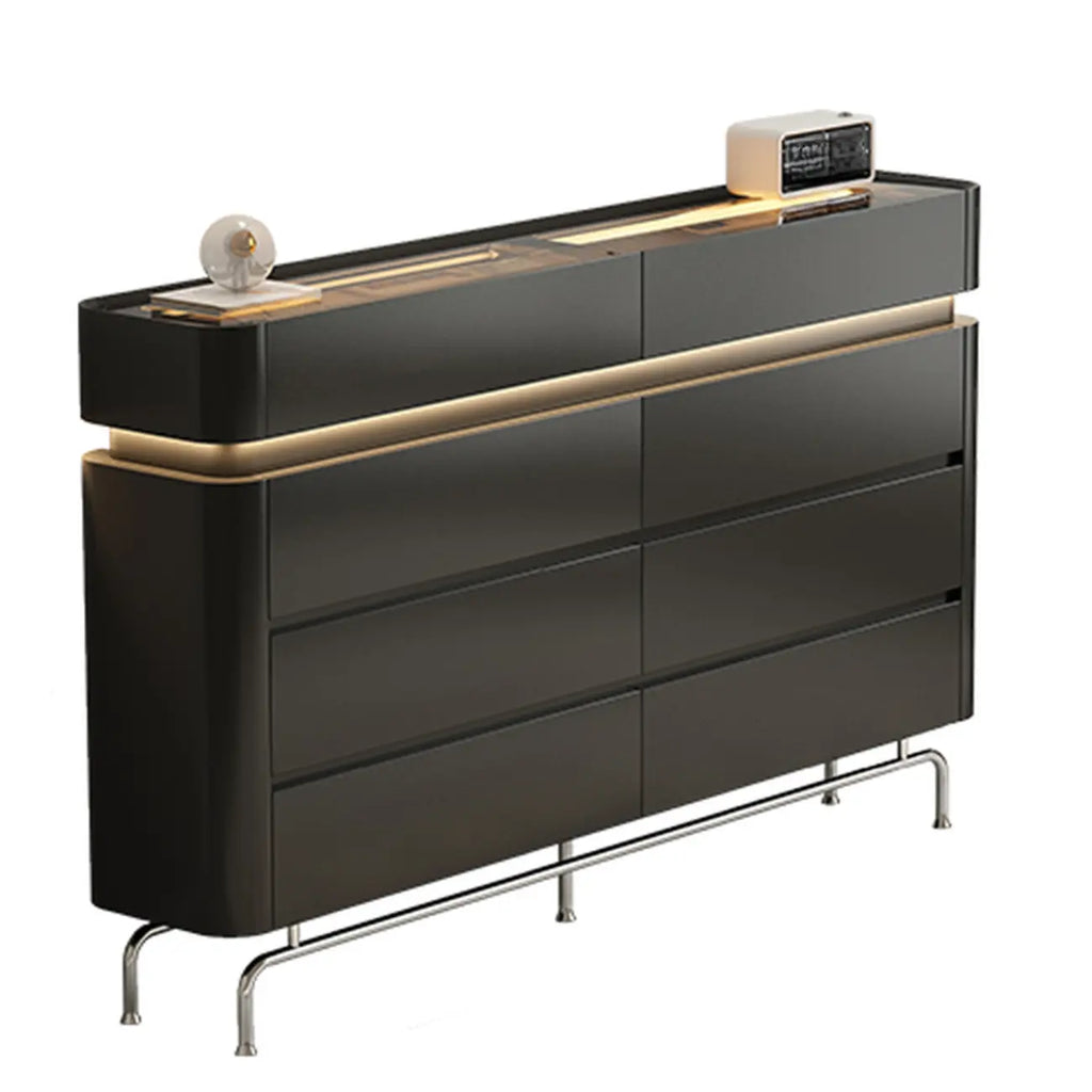 Commode double horizontale en bois couleur crème, éclairage inclus