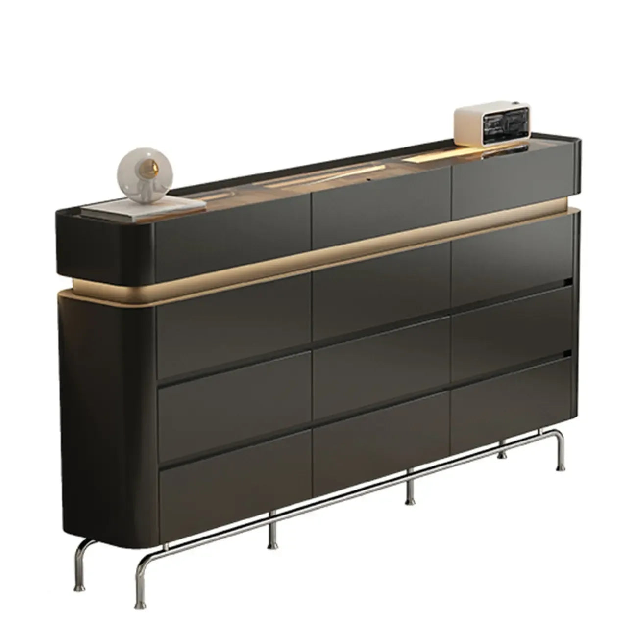 Commode double horizontale en bois couleur crème, éclairage inclus