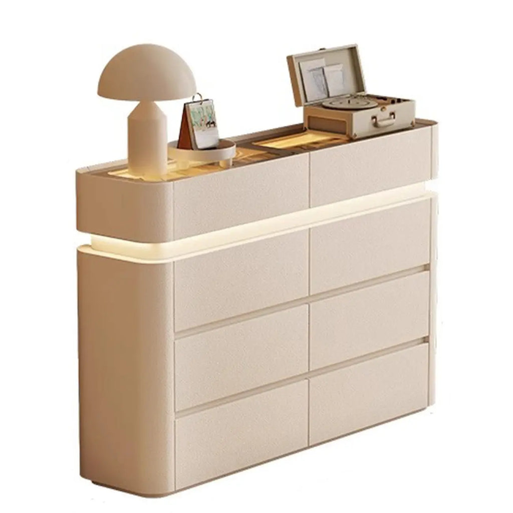 Commode double horizontale en bois couleur crème, éclairage inclus