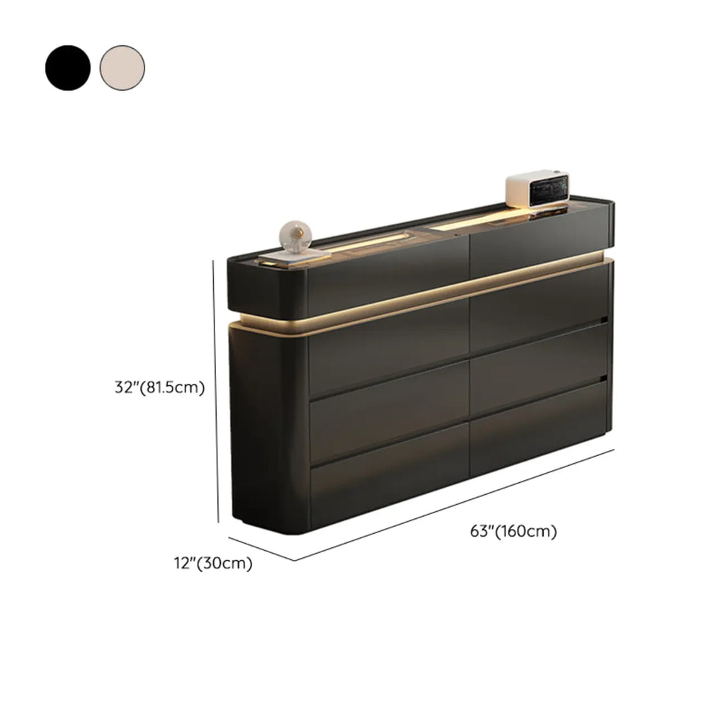 Commode double horizontale en bois couleur crème, éclairage inclus
