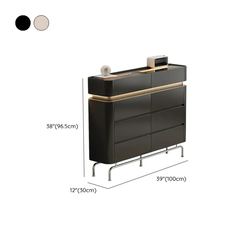 Commode double horizontale en bois couleur crème, éclairage inclus