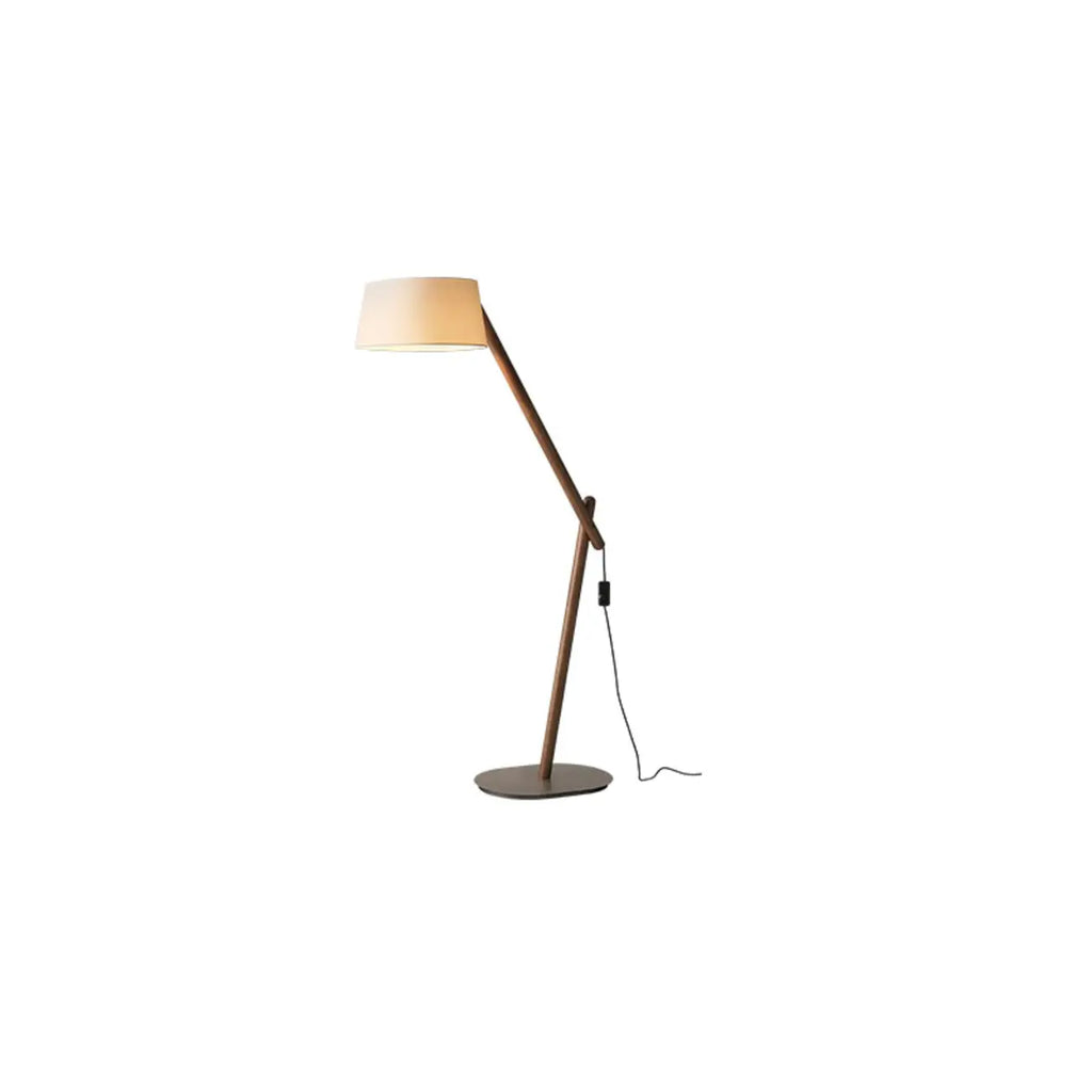 Lampadaire élégant en bois arqué avec abat-jour en tissu beige