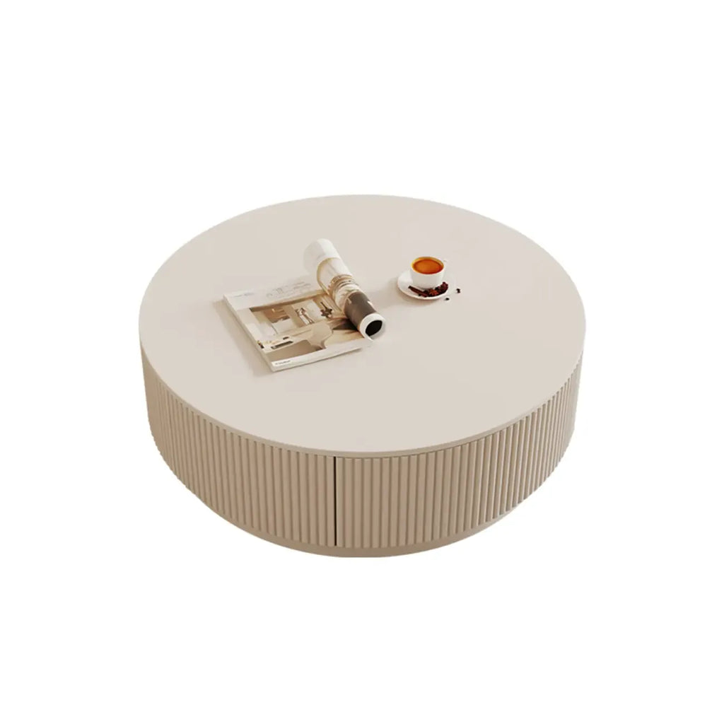 Table basse gigogne ronde moderne en bois avec 2 tiroirs