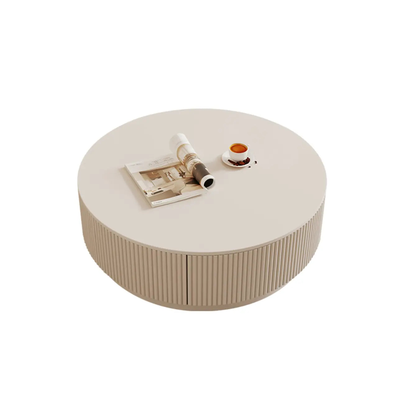 Table basse gigogne ronde moderne en bois avec 2 tiroirs