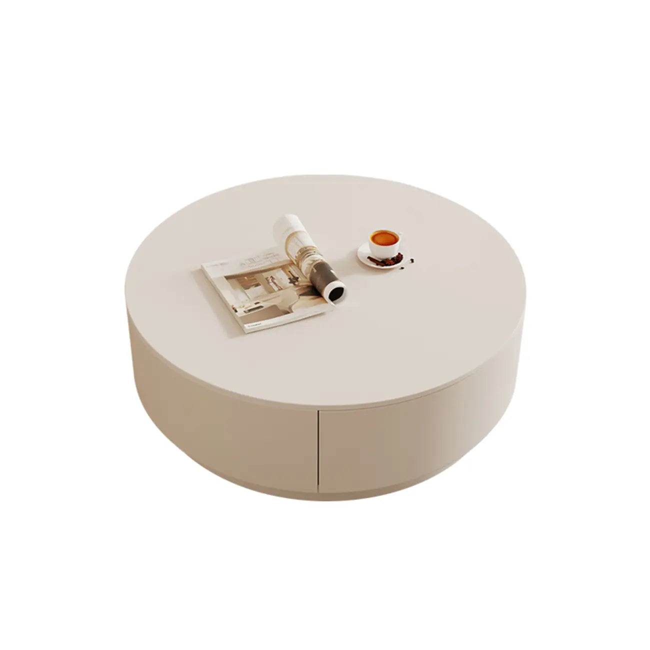 Table basse gigogne ronde moderne en bois avec 2 tiroirs