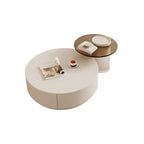 Table basse gigogne ronde moderne en bois avec 2 tiroirs