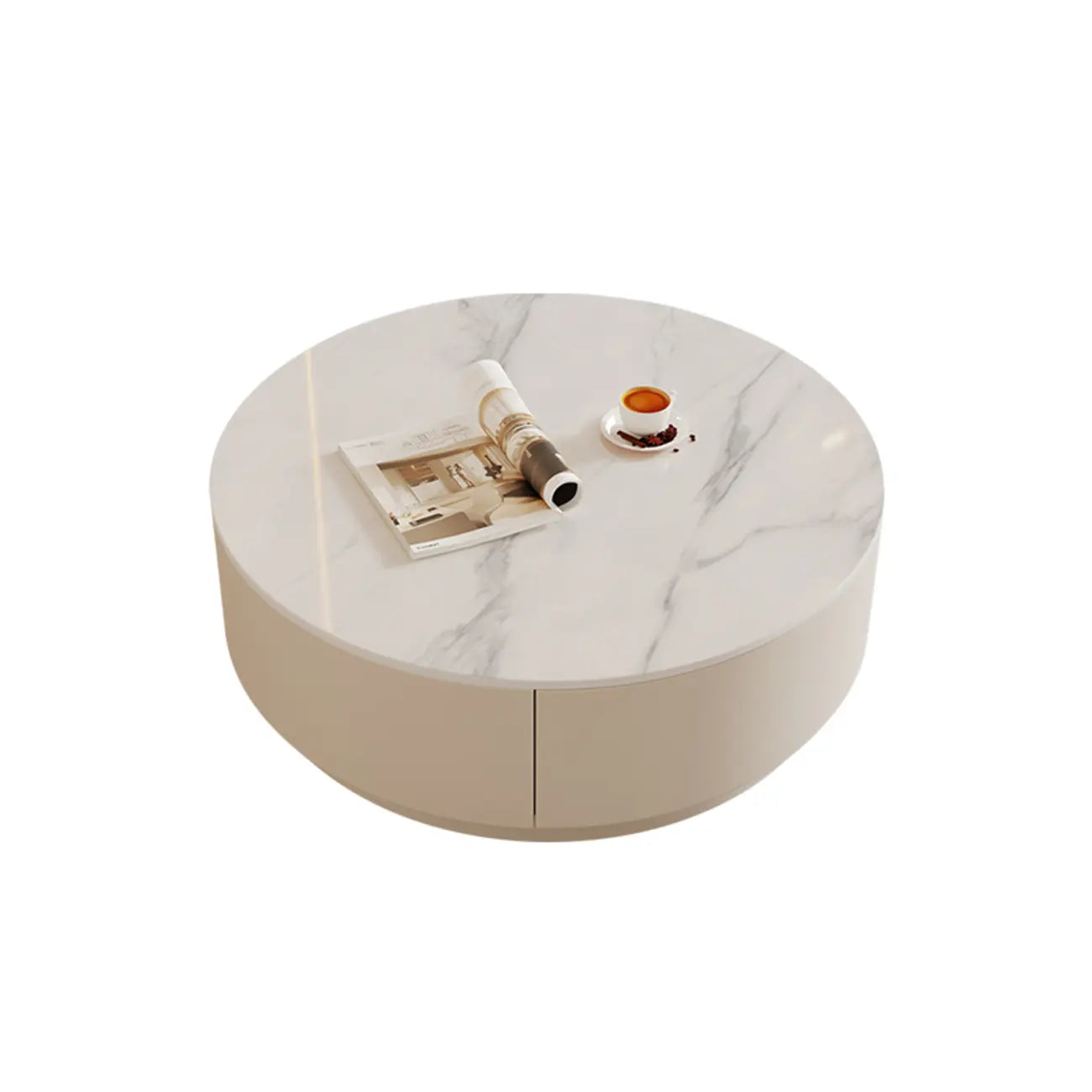 Table basse gigogne ronde moderne en bois avec 2 tiroirs