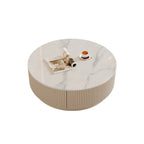 Table basse gigogne ronde moderne en bois avec 2 tiroirs