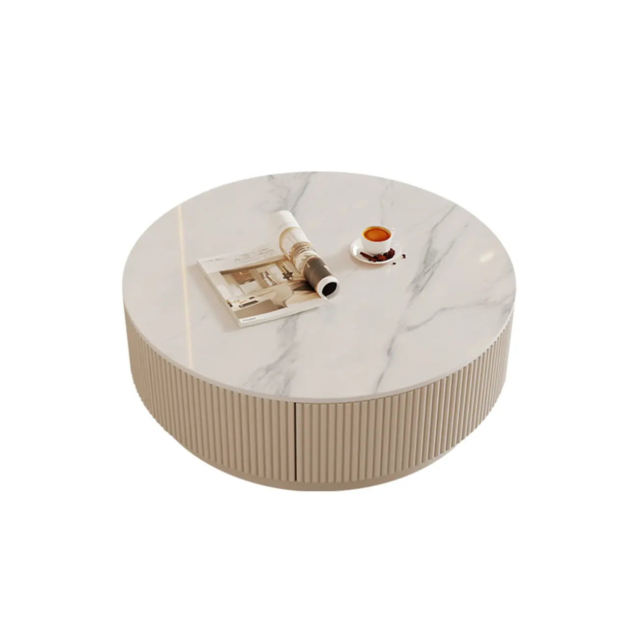 Table basse gigogne ronde moderne en bois avec 2 tiroirs