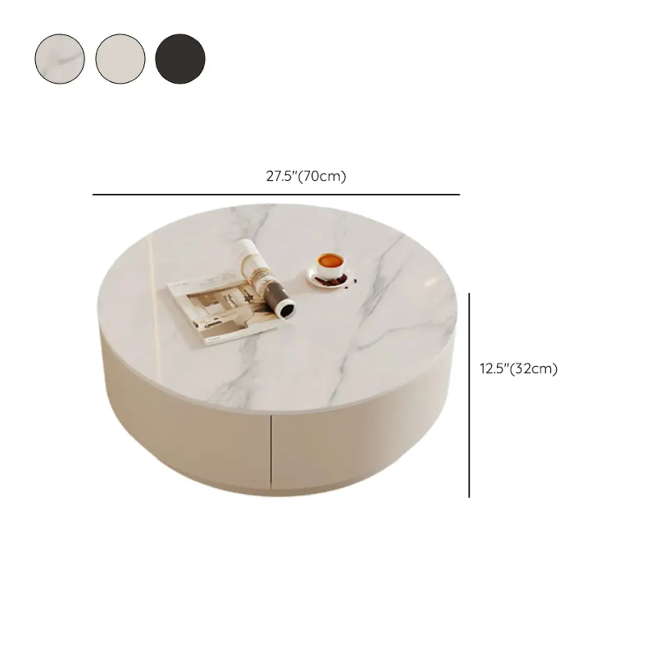 Table basse gigogne ronde moderne en bois avec 2 tiroirs