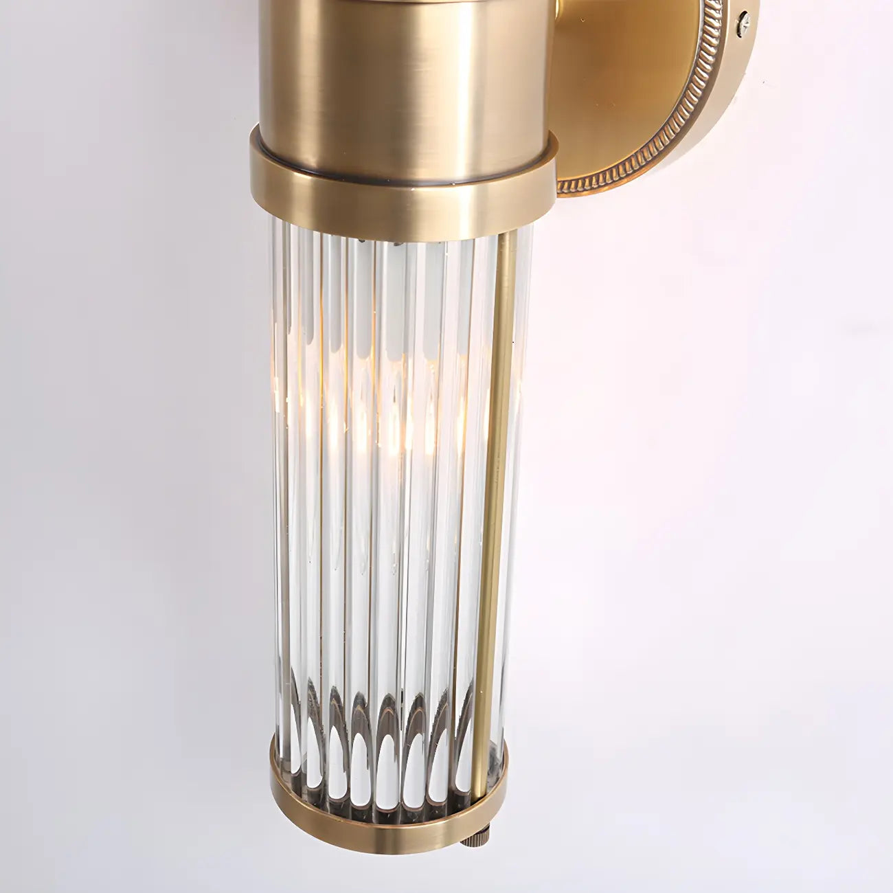 Applique murale cylindrique moderne en laiton avec verre transparent pour chevet