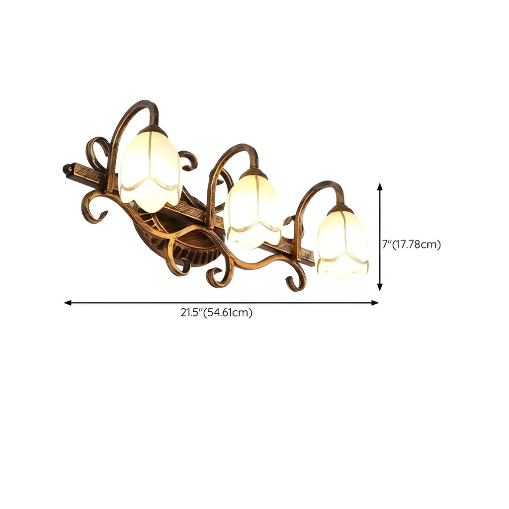 Applique murale romantique en laiton à 3 têtes avec motif floral pour la décoration de chambre