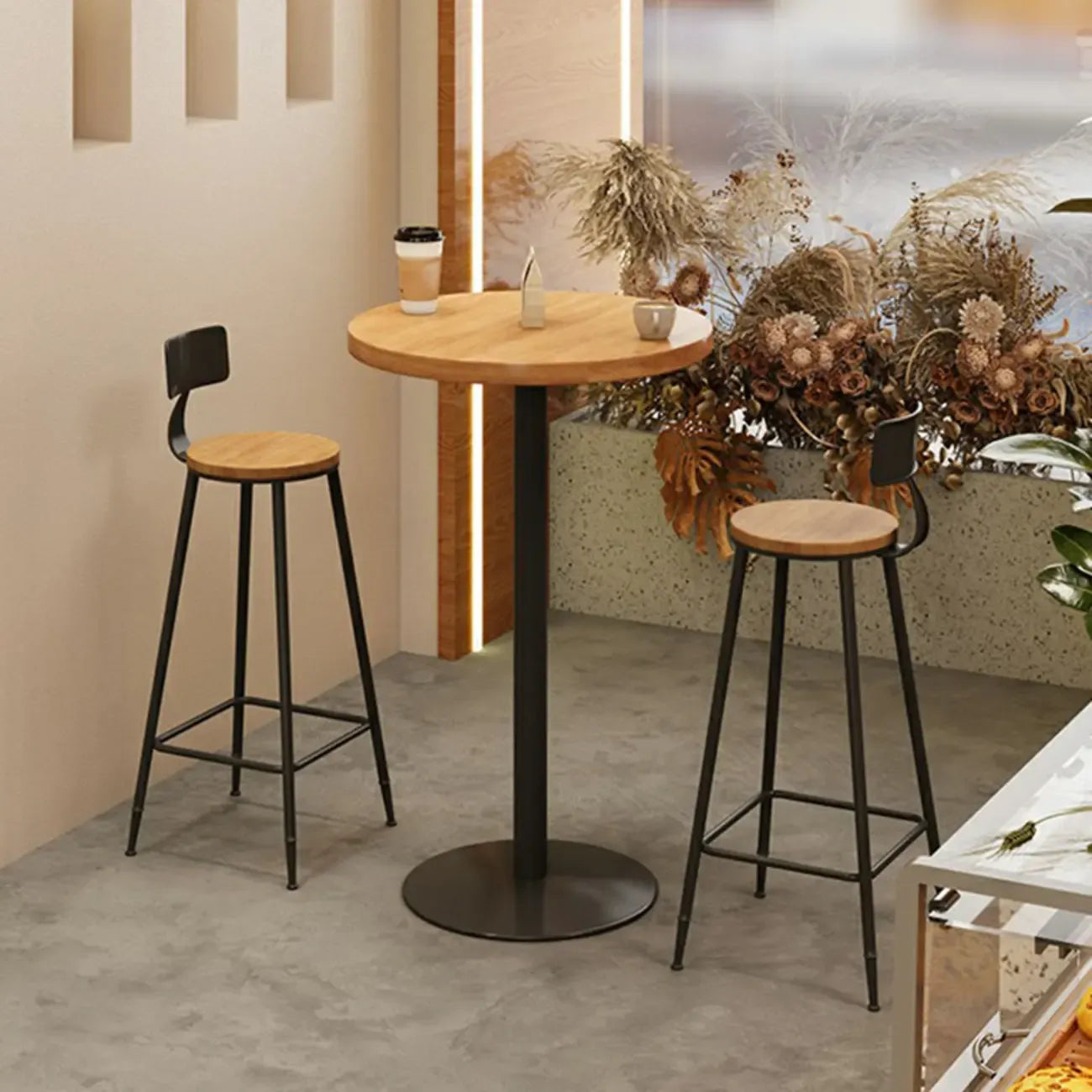 Ensemble bar Cosmopolitan en bois clair avec table ronde