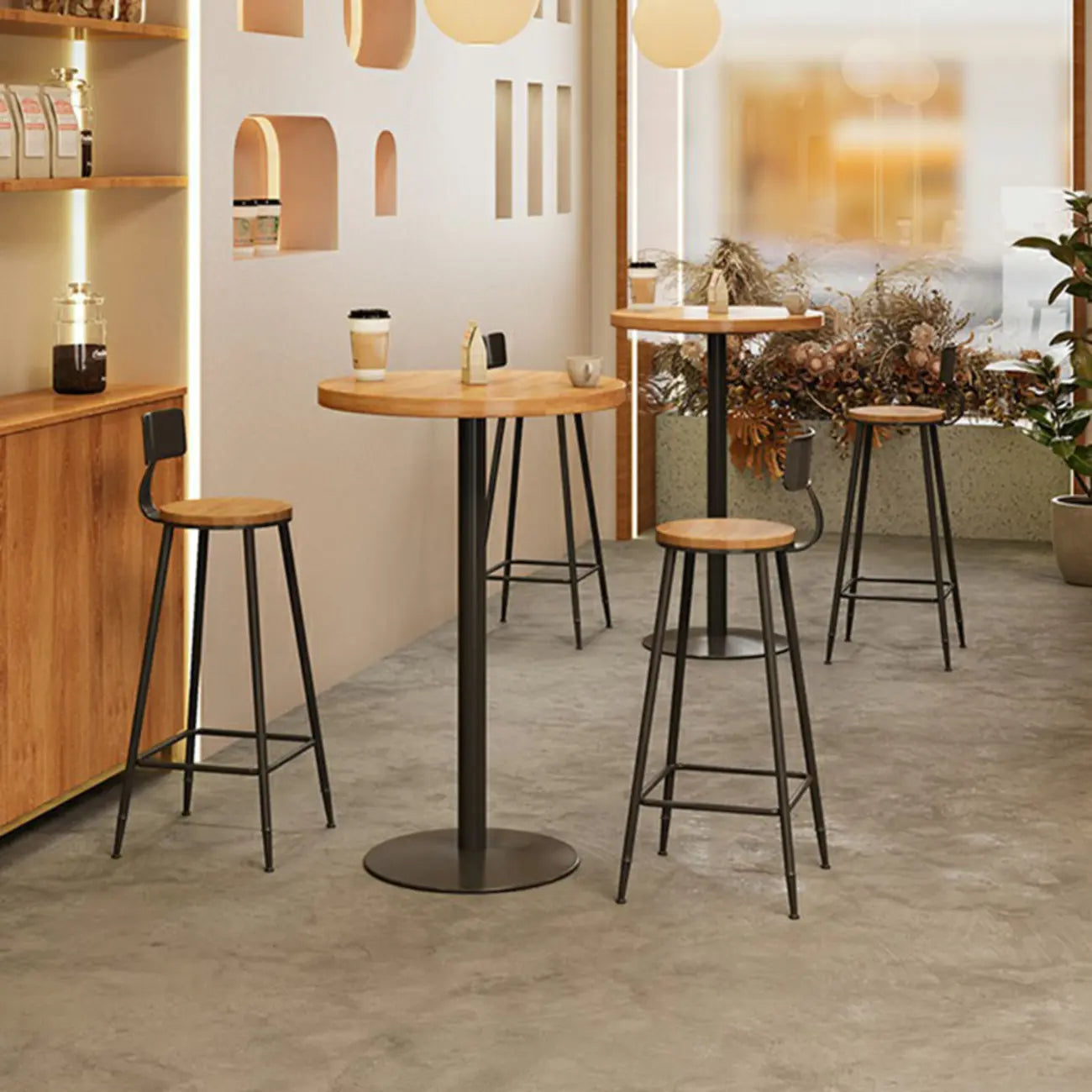 Ensemble bar Cosmopolitan en bois clair avec table ronde