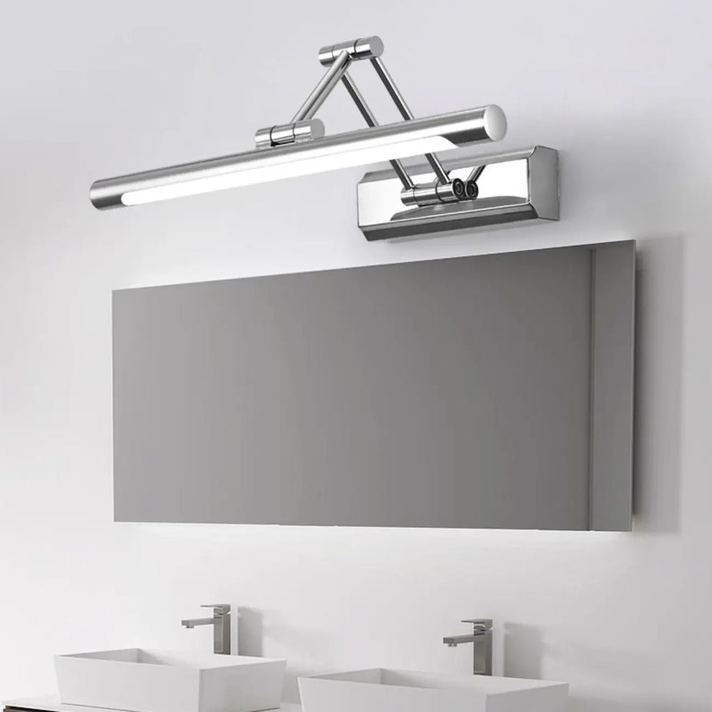Applique murale LED tubulaire argentée moderne et réglable pour salle de bain
