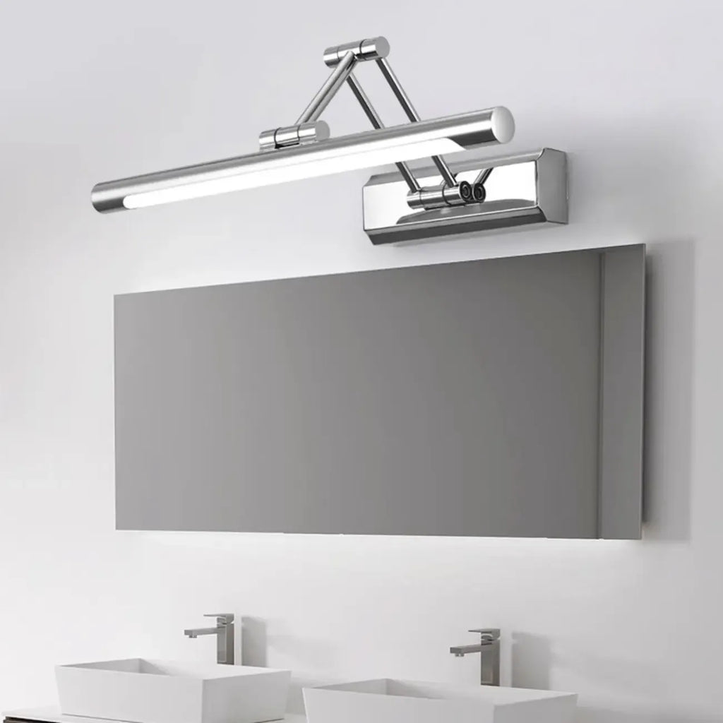Applique murale LED tubulaire argentée moderne et réglable pour salle de bain