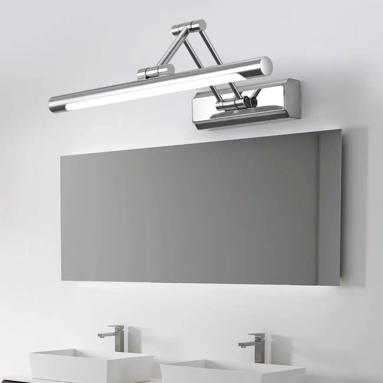 Applique murale LED tubulaire argentée moderne et réglable pour salle de bain
