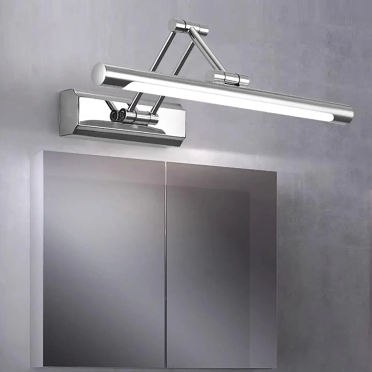 Applique murale LED tubulaire argentée moderne et réglable pour salle de bain