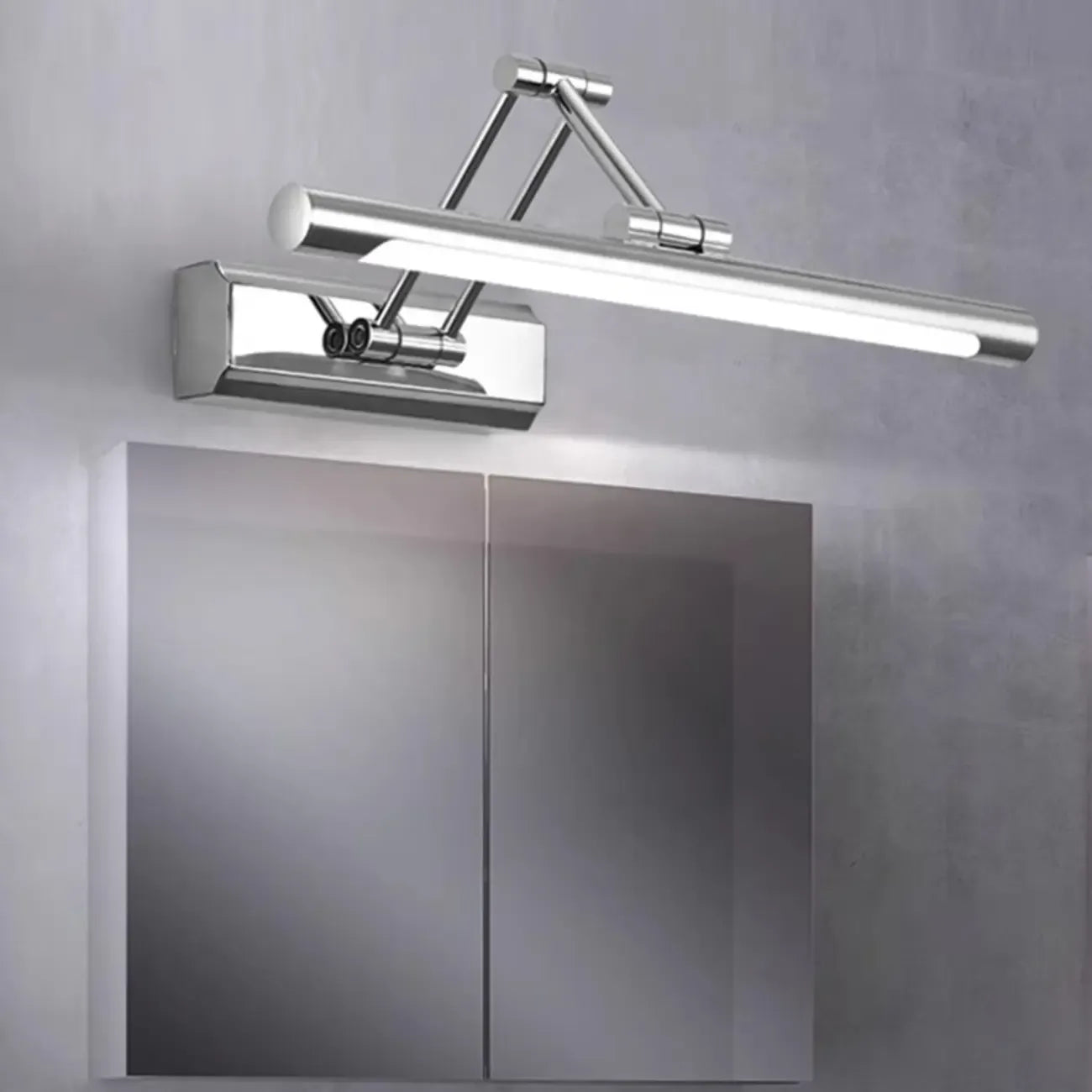 Applique murale LED tubulaire argentée moderne et réglable pour salle de bain