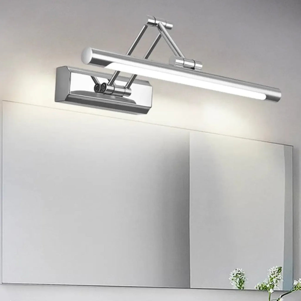 Applique murale LED tubulaire argentée moderne et réglable pour salle de bain