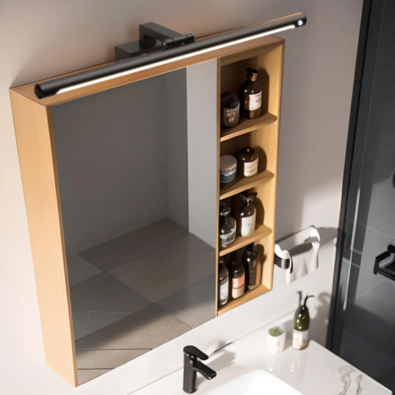 Luminaire de salle de bain tubulaire noir élégant et moderne à DEL