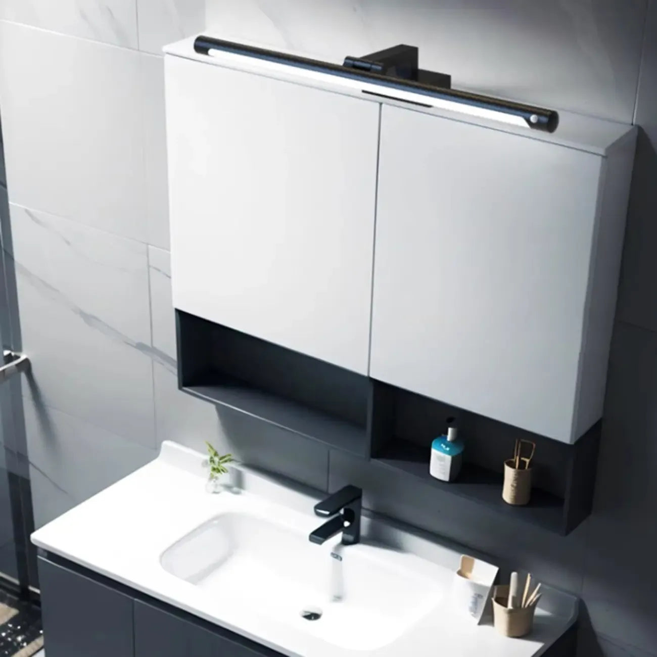 Luminaire de salle de bain tubulaire noir élégant et moderne à DEL
