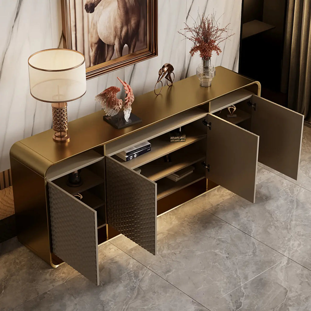 Buffet glamour en métal et bois avec étagères