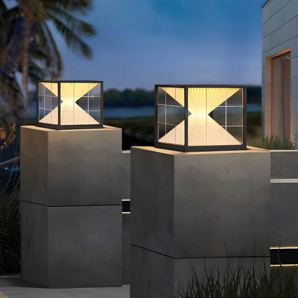 Lampes solaires modernes à lumière chaude, cubes transparents, pour poteaux extérieurs