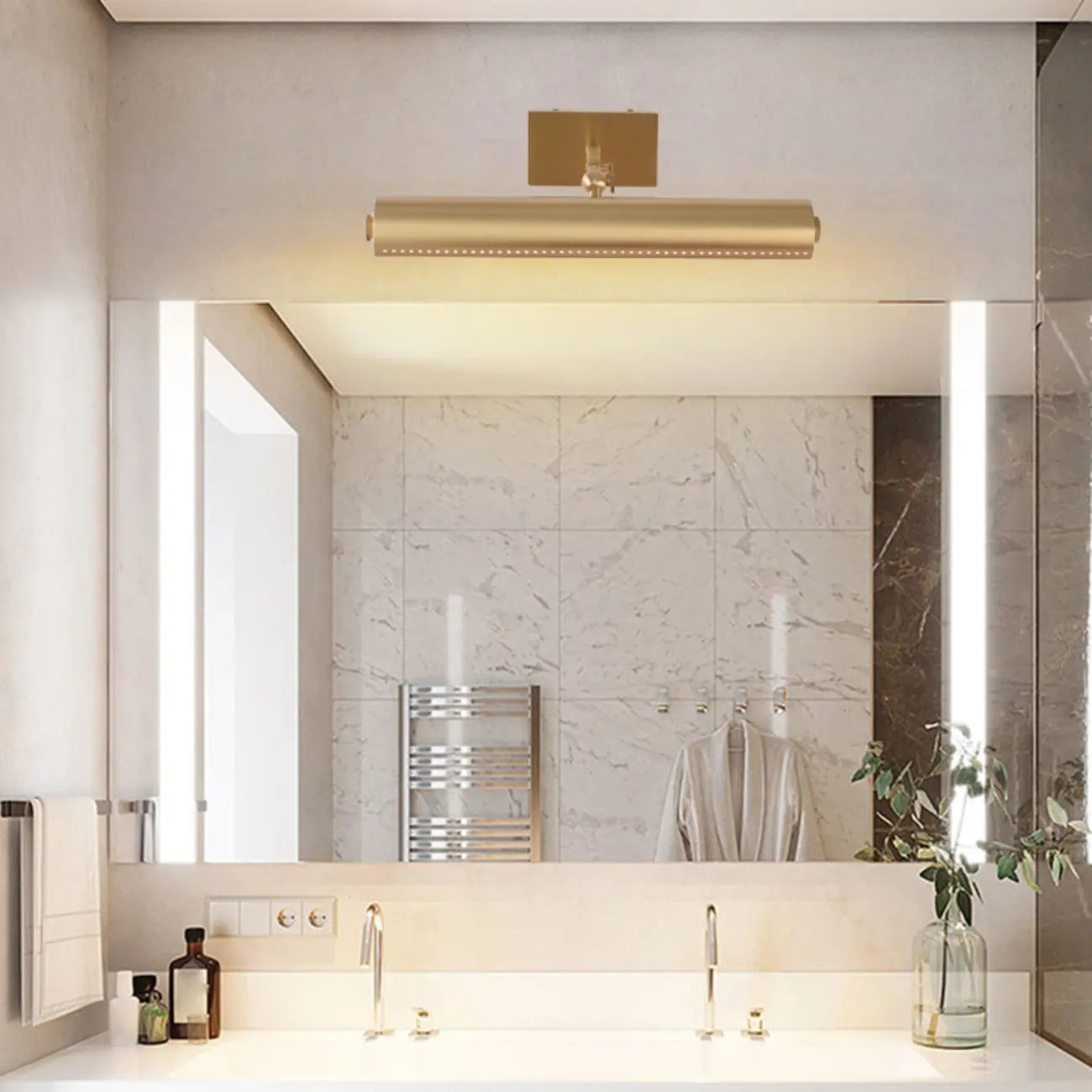 Applique murale LED moderne droite à 2 lumières avec abat-jour en cuivre