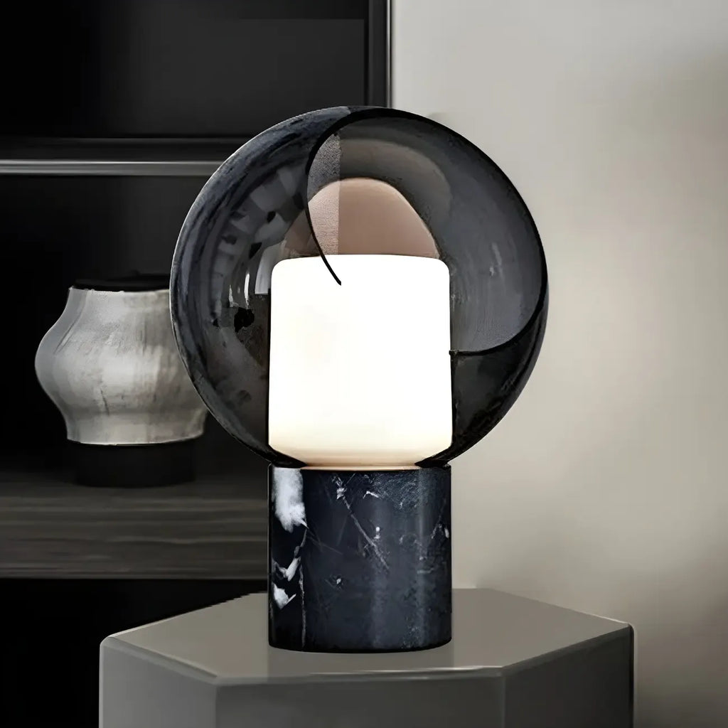 Lampe de table moderne en verre gris fumé avec dôme pour chambre