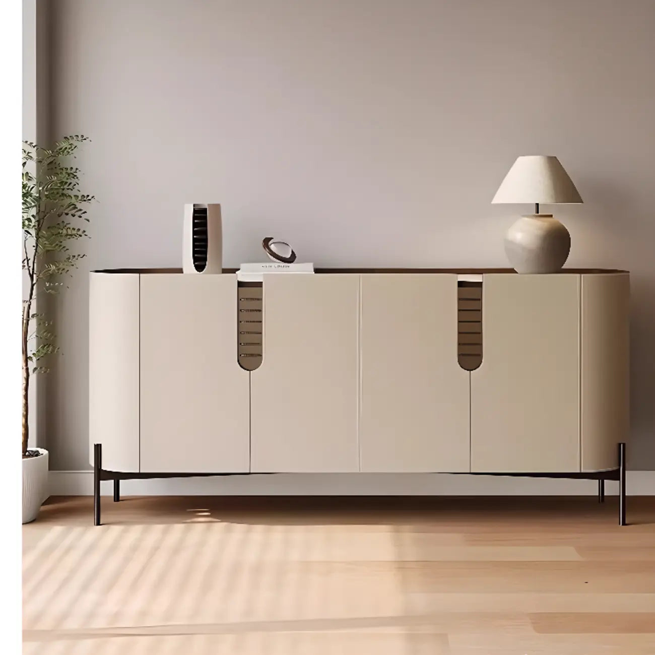 Meuble d'appoint moderne en pierre beige avec 4 pieds droits