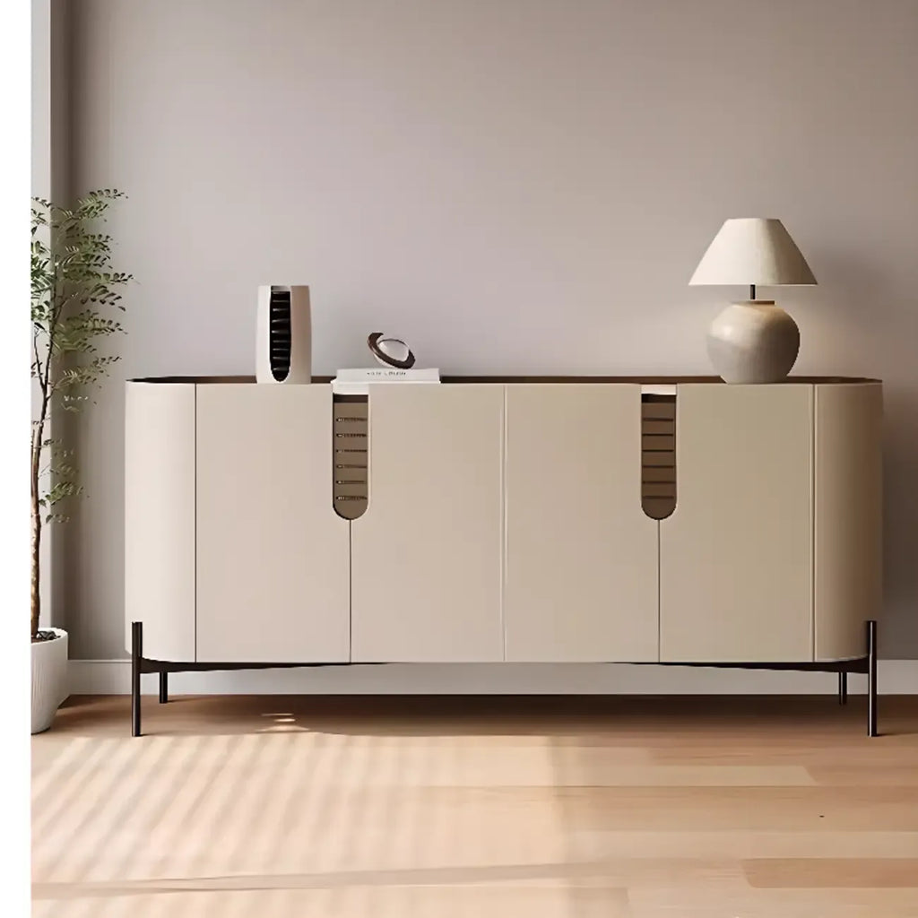 Meuble d'appoint moderne en pierre beige avec 4 pieds droits