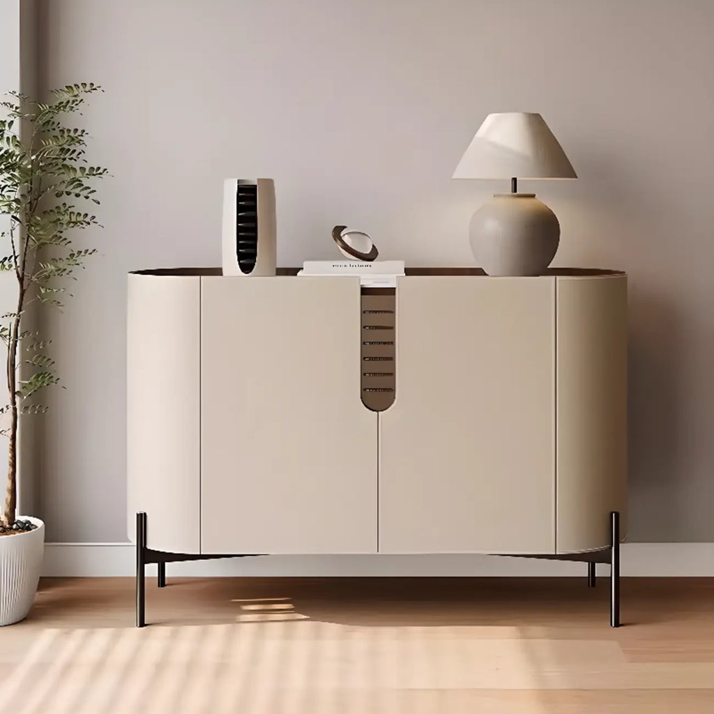 Meuble d'appoint moderne en pierre beige avec 4 pieds droits