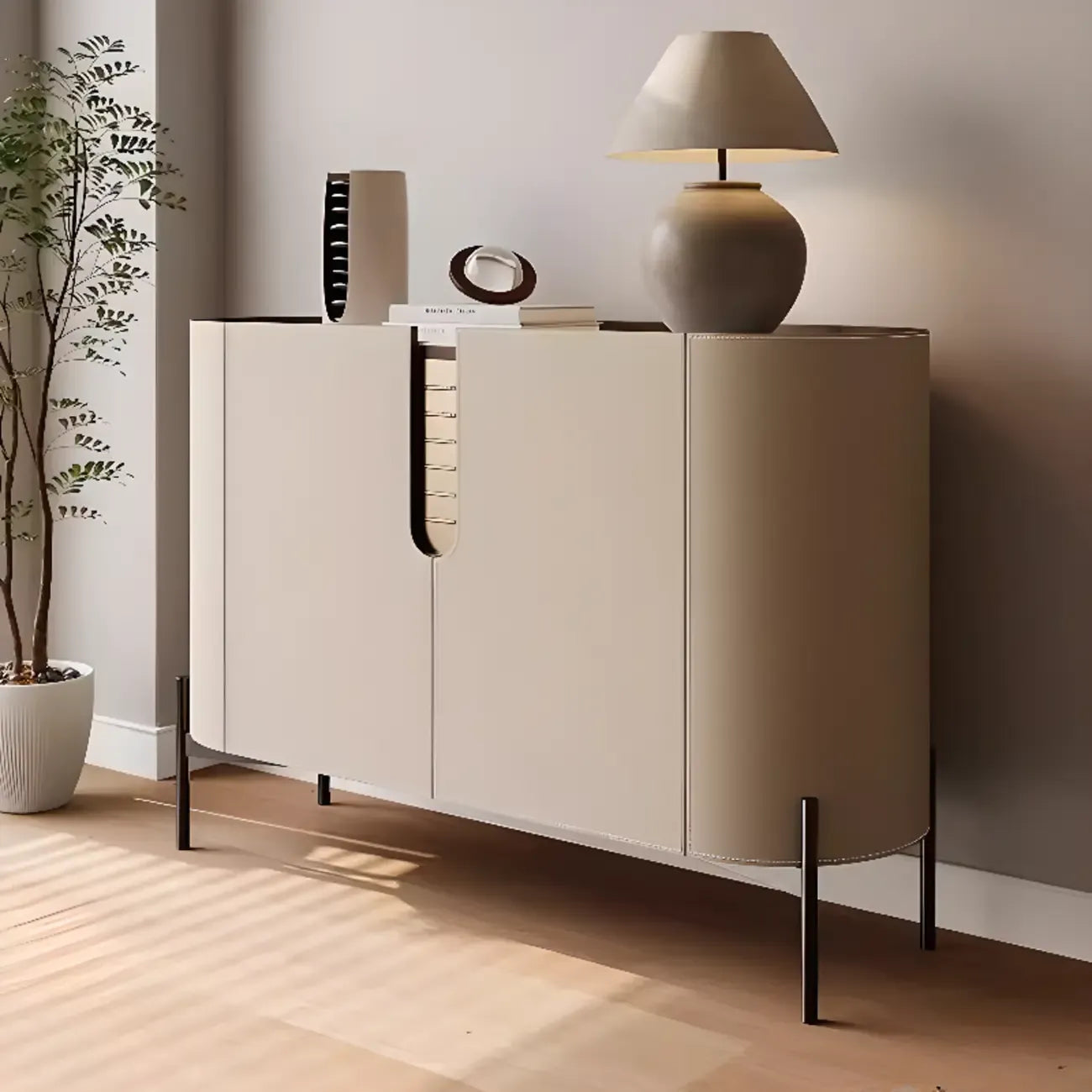 Meuble d'appoint moderne en pierre beige avec 4 pieds droits