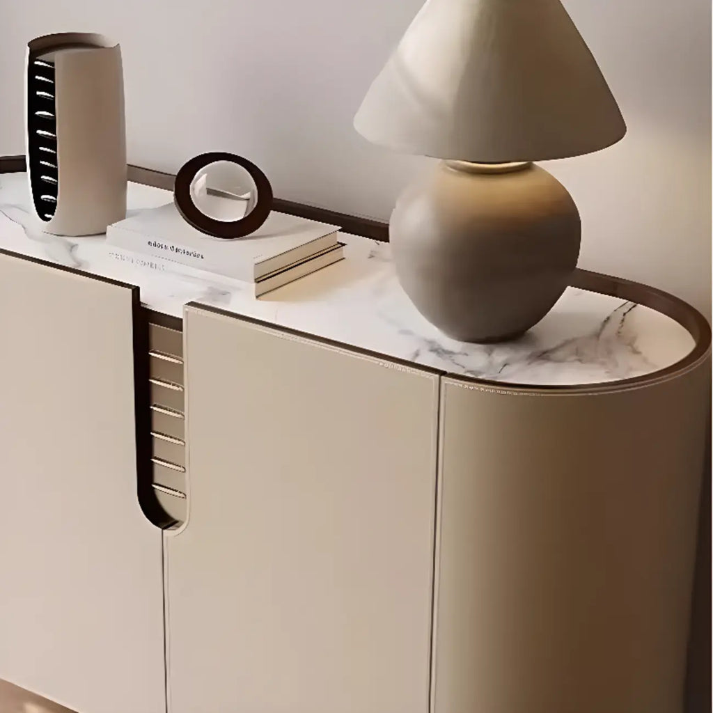 Meuble d'appoint moderne en pierre beige avec 4 pieds droits