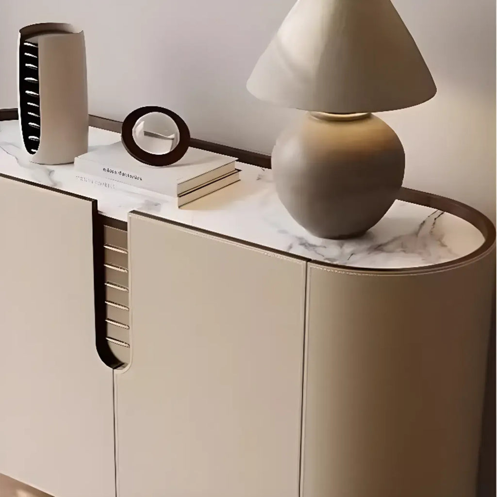 Meuble d'appoint moderne en pierre beige avec 4 pieds droits