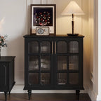 Meuble d'appoint noir moderne pour salon avec porte vitrée