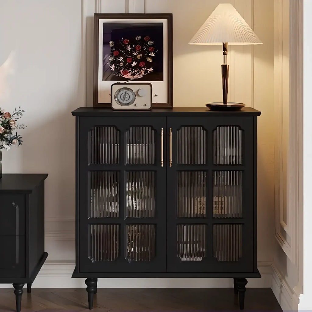 Meuble d'appoint noir moderne pour salon avec porte vitrée