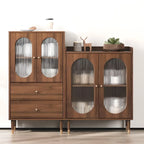 Meuble de salon rétro en bois avec porte vitrée et tiroirs