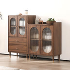 Meuble de salon rétro en bois avec porte vitrée et tiroirs