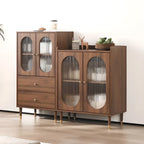 Meuble de salon rétro en bois avec porte vitrée et tiroirs