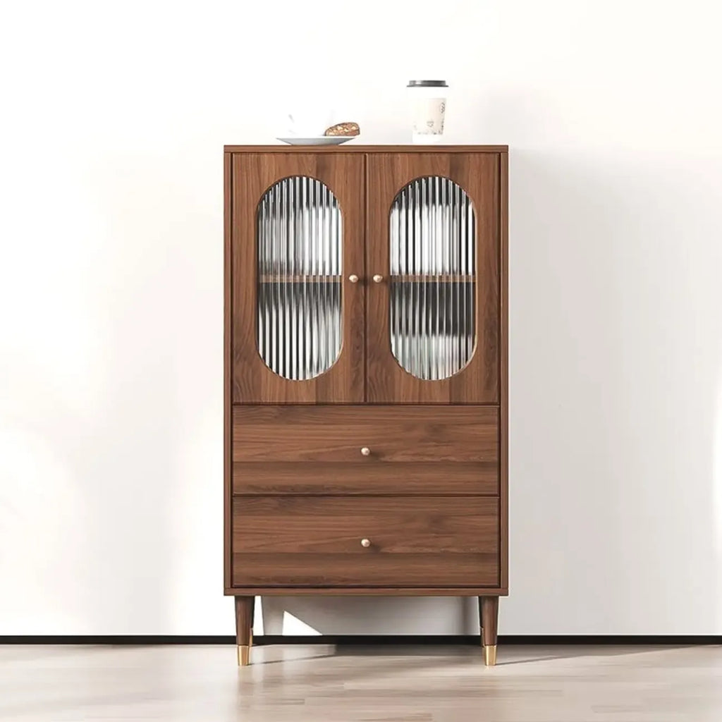 Meuble de salon rétro en bois avec porte vitrée et tiroirs
