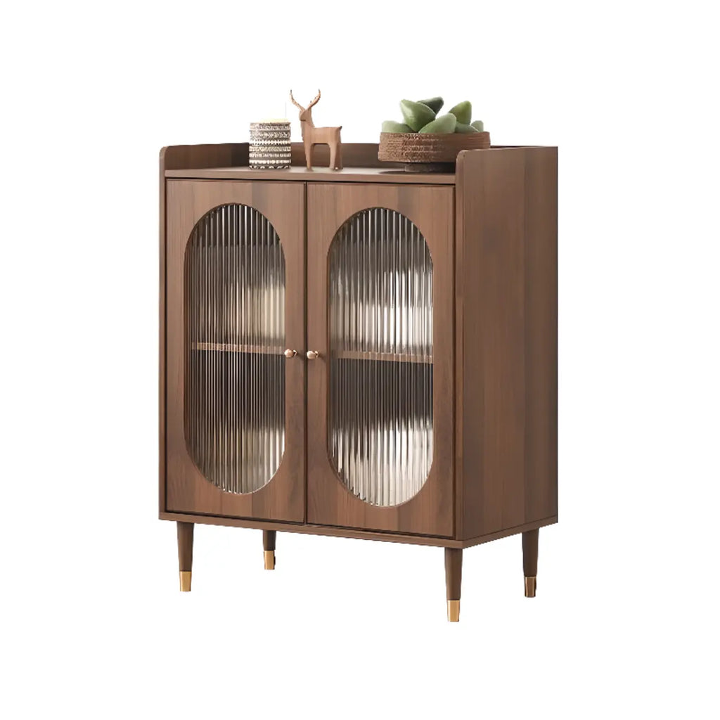 Meuble de salon rétro en bois avec porte vitrée et tiroirs